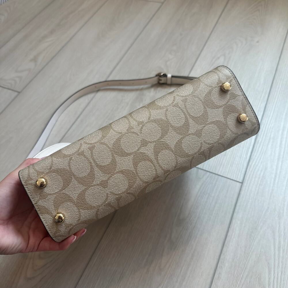 NWOT Coach Eliza Gold Light Khaki Chalk signature canvas leather top handle bag - Picture 5 of 7